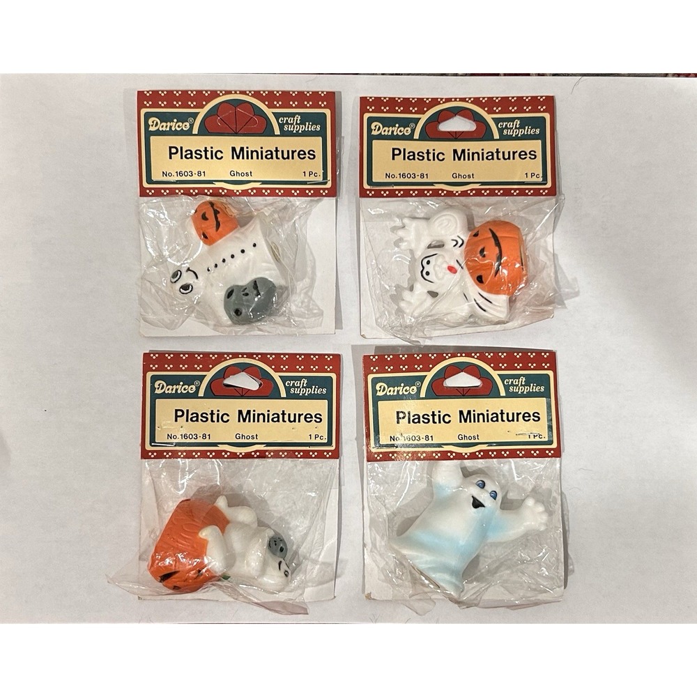 NOS VINTAGE Lot Of 4 Halloween Miniatures Ghost Pumpkin - Darice Sealed New